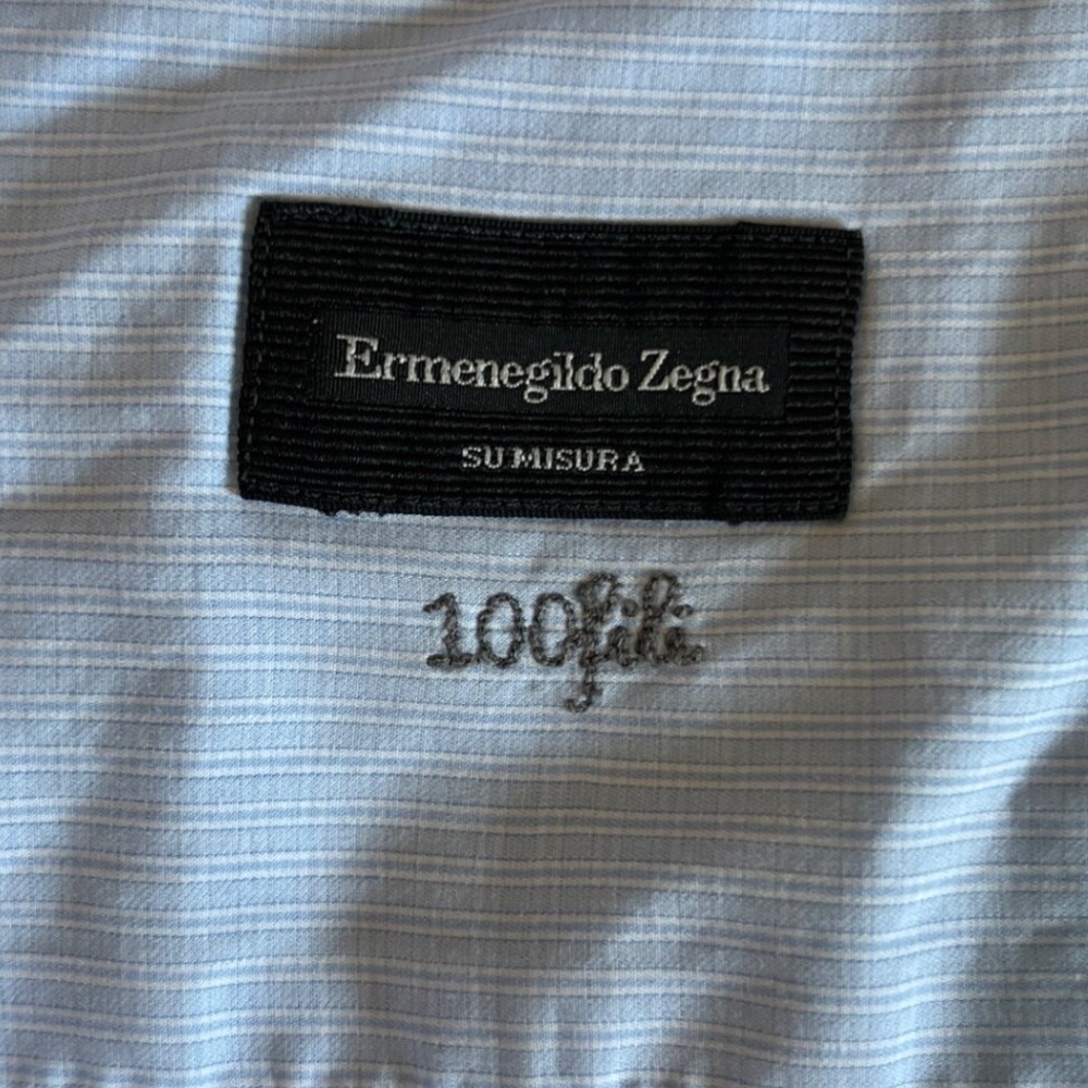 Ermenegildo Zegna Men's Light Blue Long-Sleeve Dress‎ Shirt Lightweight Cotton - Picture 5 of 13
